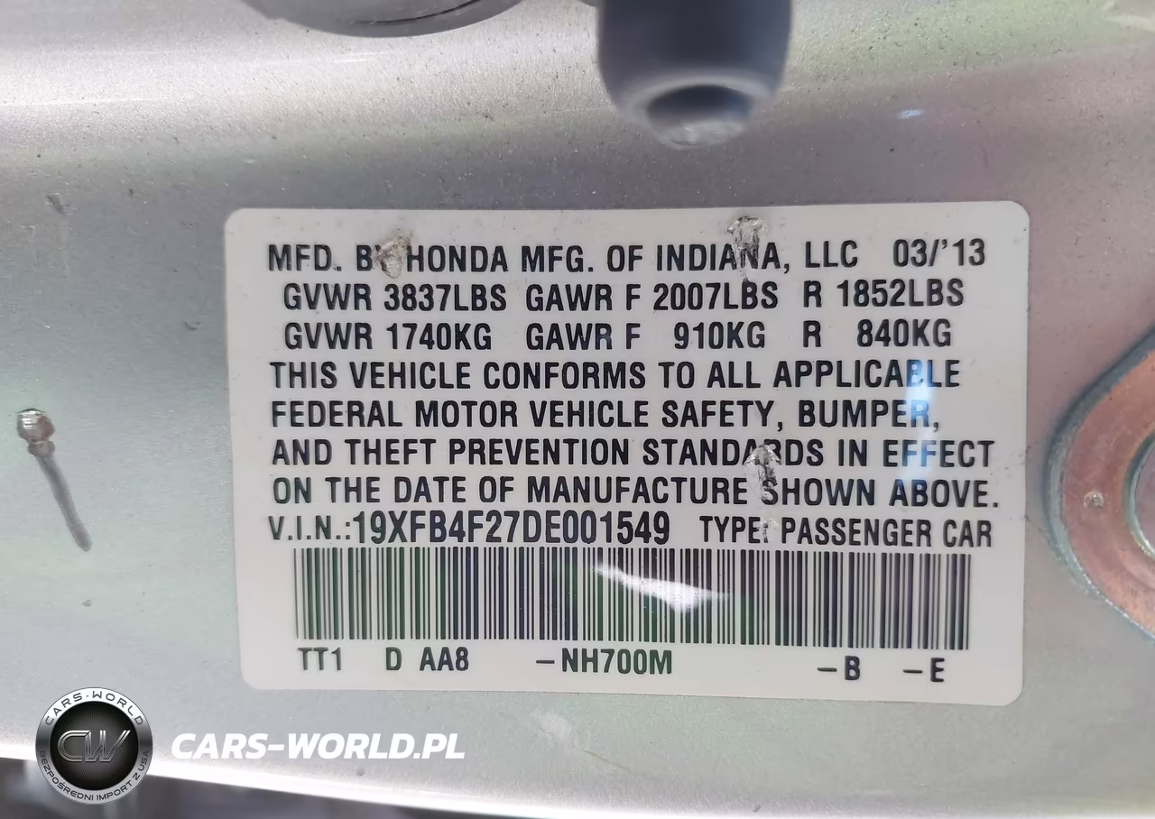 2013 Honda Civic Hybrid VIN:19XFB4F27DE001549 - 9