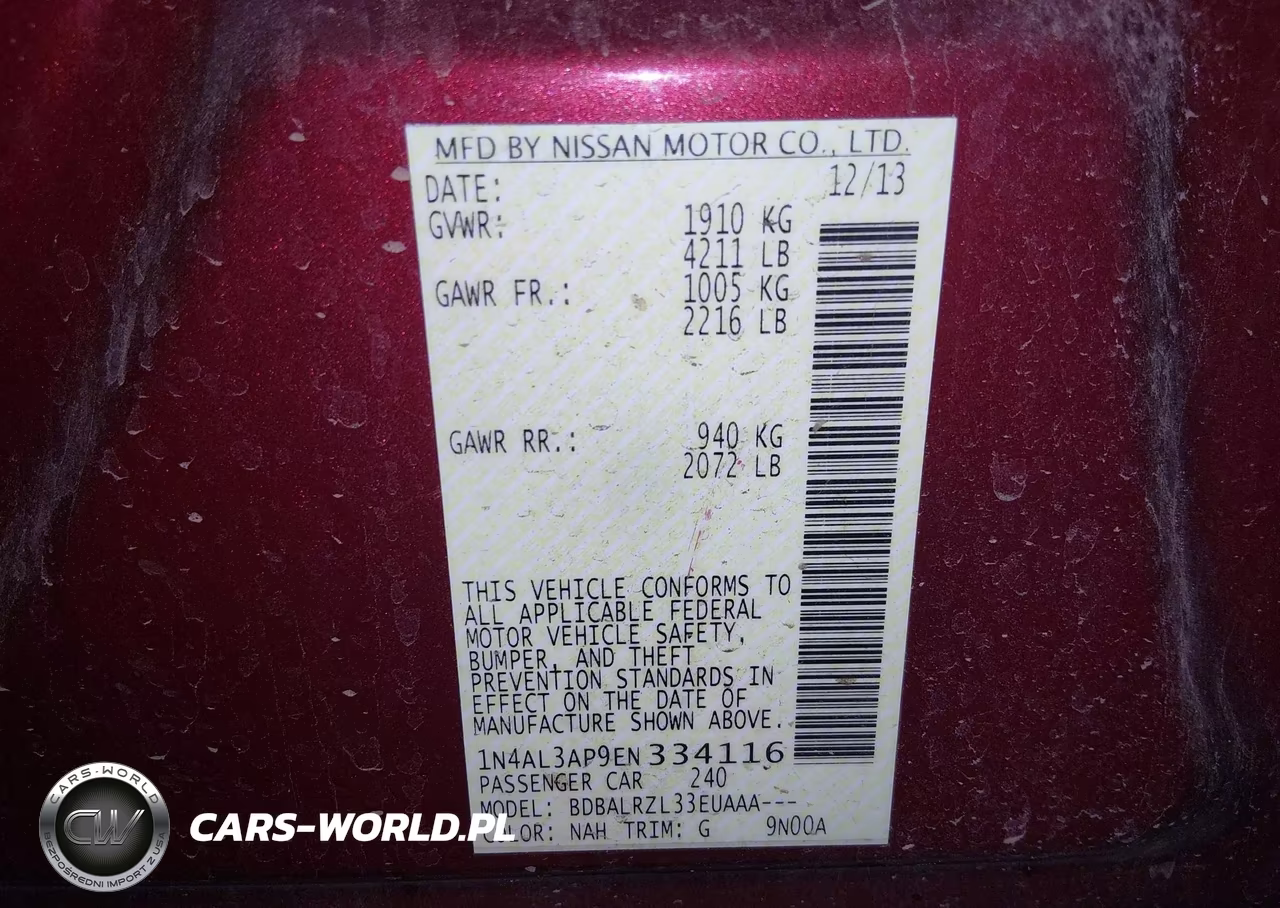 2014 Nissan Altima 2.5-2.5 S-2.5 Sl-2.5 Sv VIN:1N4AL3AP9EN334116 - 9