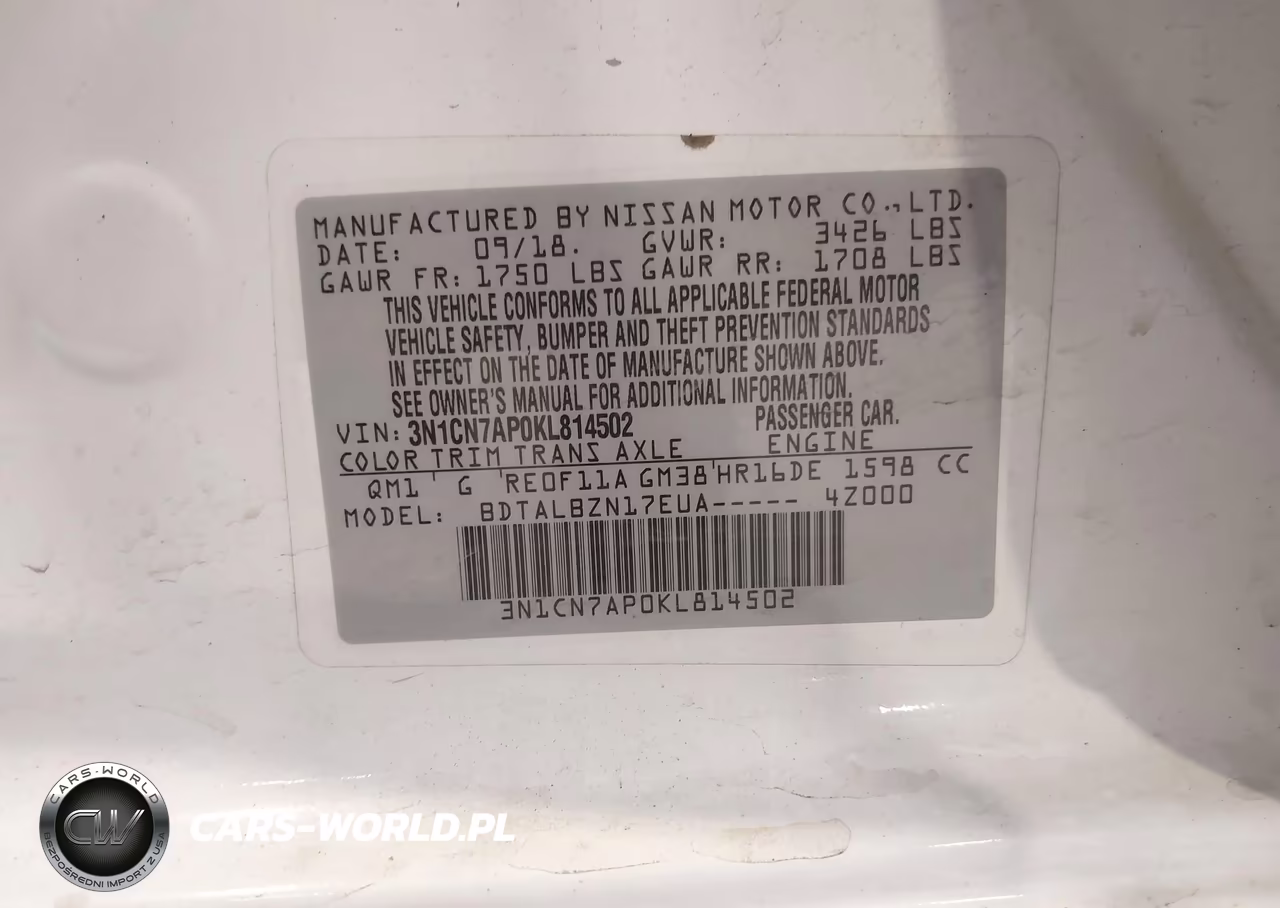 2019 Nissan Versa 1.6 Sv VIN:3N1CN7AP0KL814502 - 9
