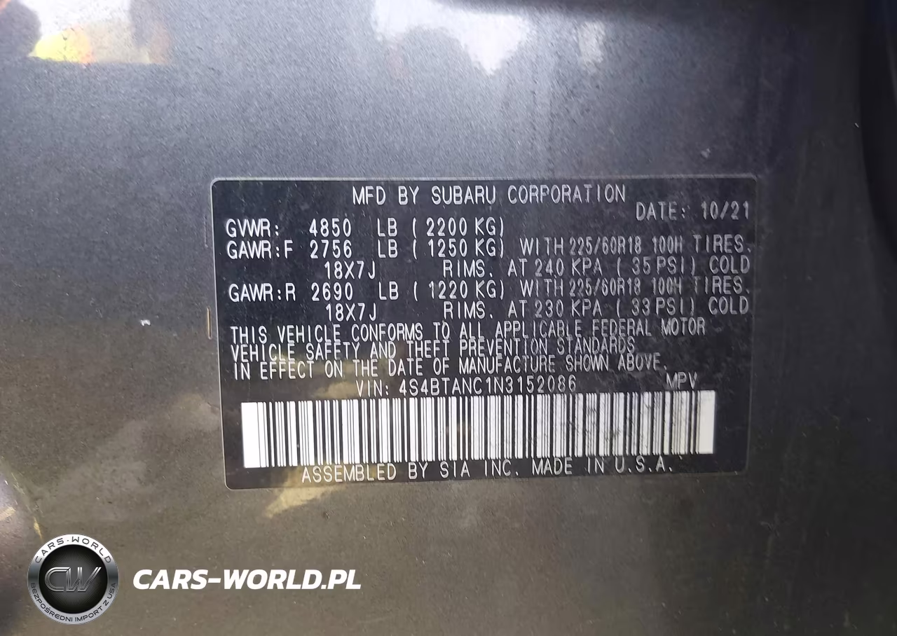 2022 Subaru Outback Limited VIN:4S4BTANC1N3152086 - 9