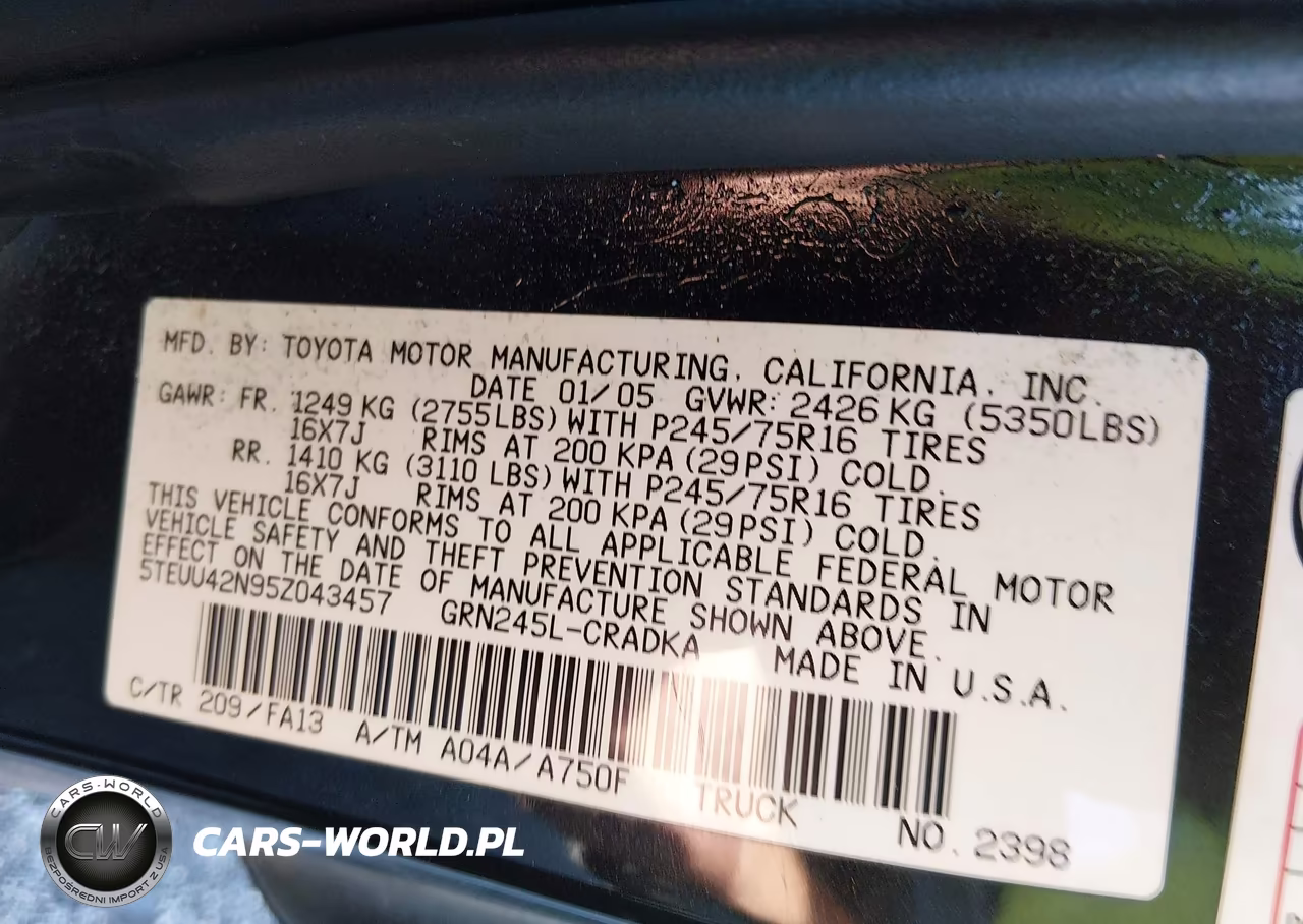 2005 Toyota Tacoma Base V6 VIN:5TEUU42N95Z043457 - 9