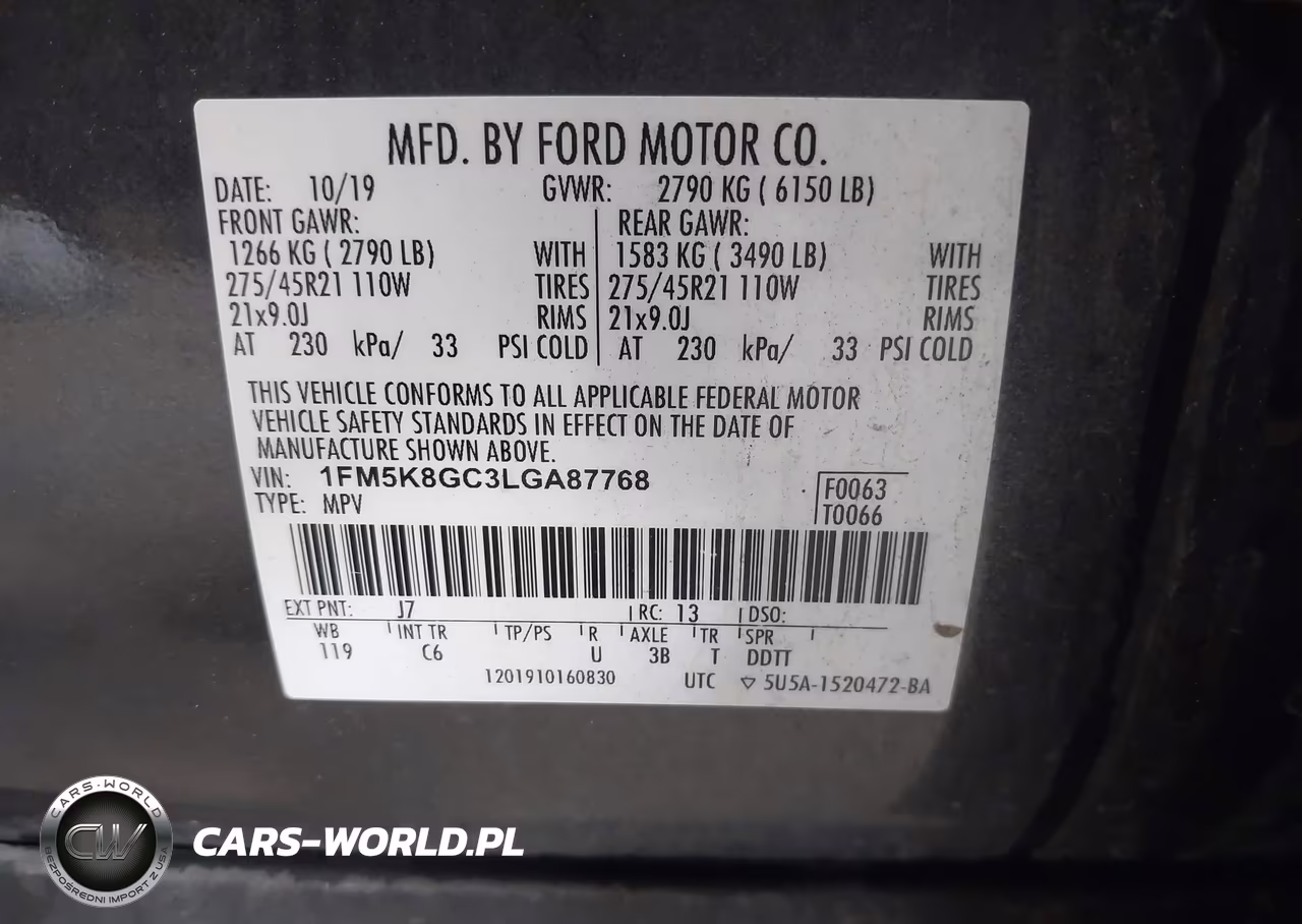 2020 Ford Explorer St VIN:1FM5K8GC3LGA87768 - 9