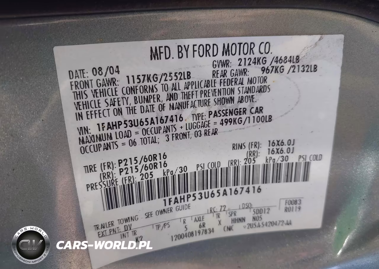 2005 Ford Taurus Se VIN:1FAHP53U65A167416 - 9