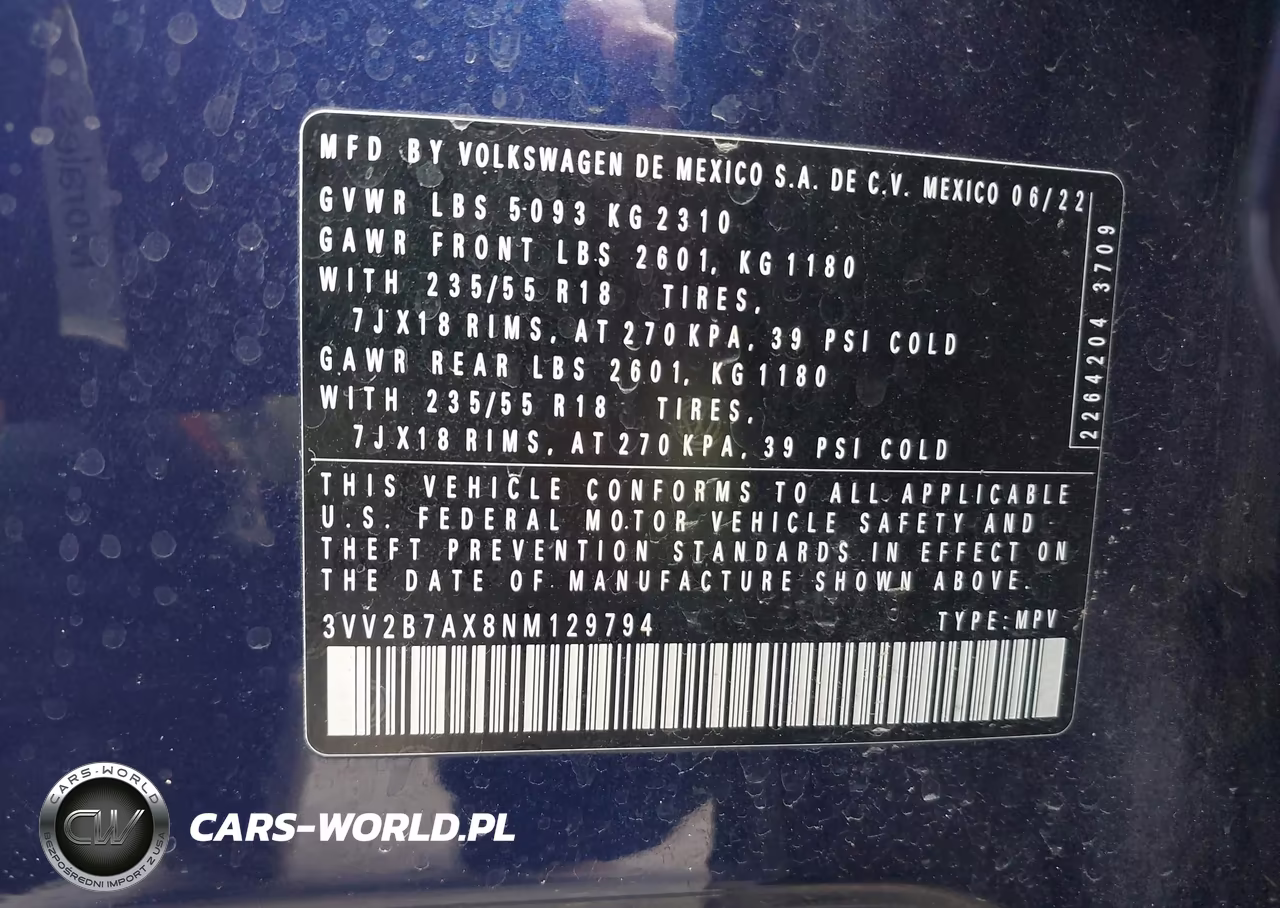 2022 Volkswagen Tiguan 2.0T Se VIN:3VV2B7AX8NM129794 - 9