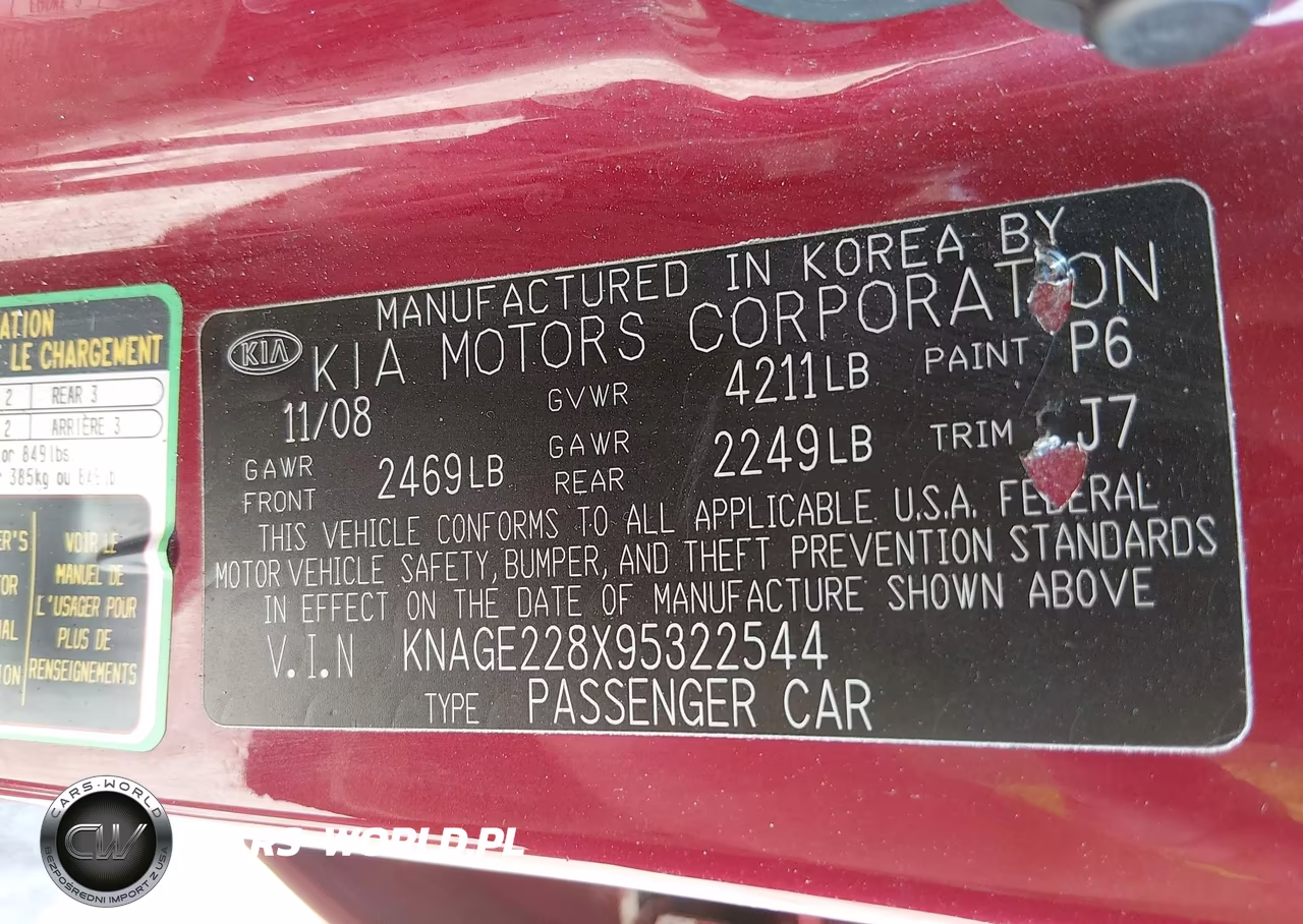 2009 Kia Optima Lx VIN:KNAGE228X95322544 - 9