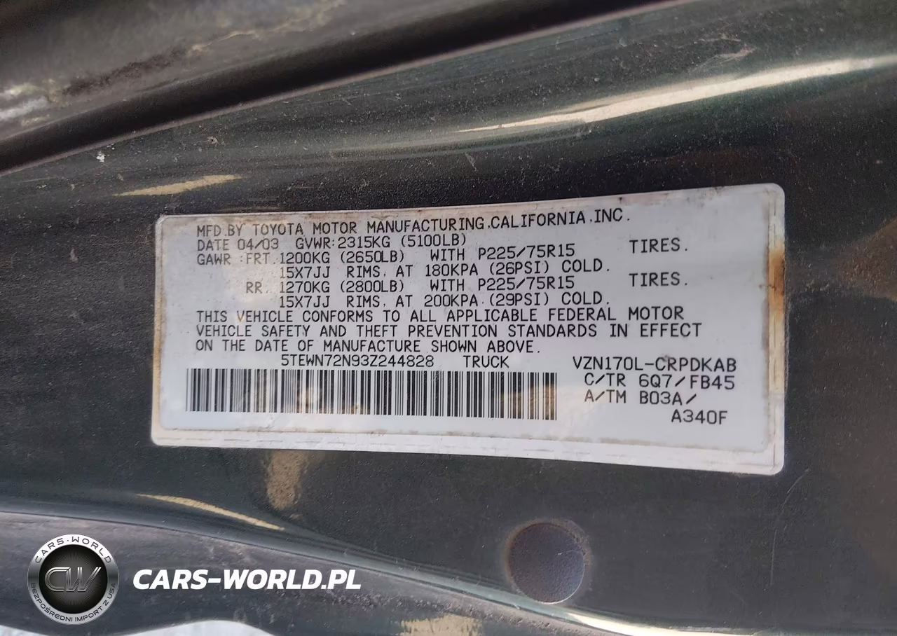 2003 Toyota Tacoma Base V6 VIN:5TEWN72N93Z244828 - 9
