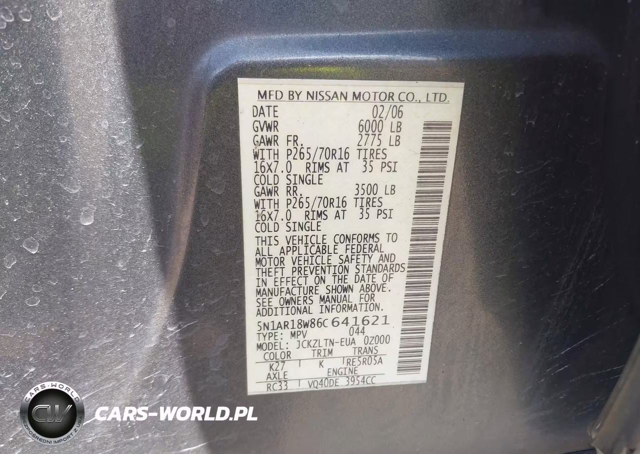 2006 Nissan Pathfinder Se VIN:5N1AR18W86C641621 - 9