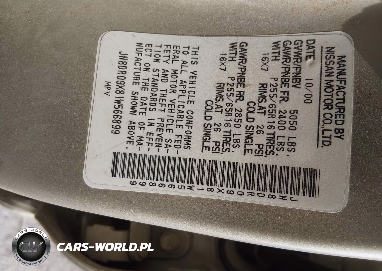 2001 Nissan Pathfinder Se VIN:JN8DR09X81W566899 - 9
