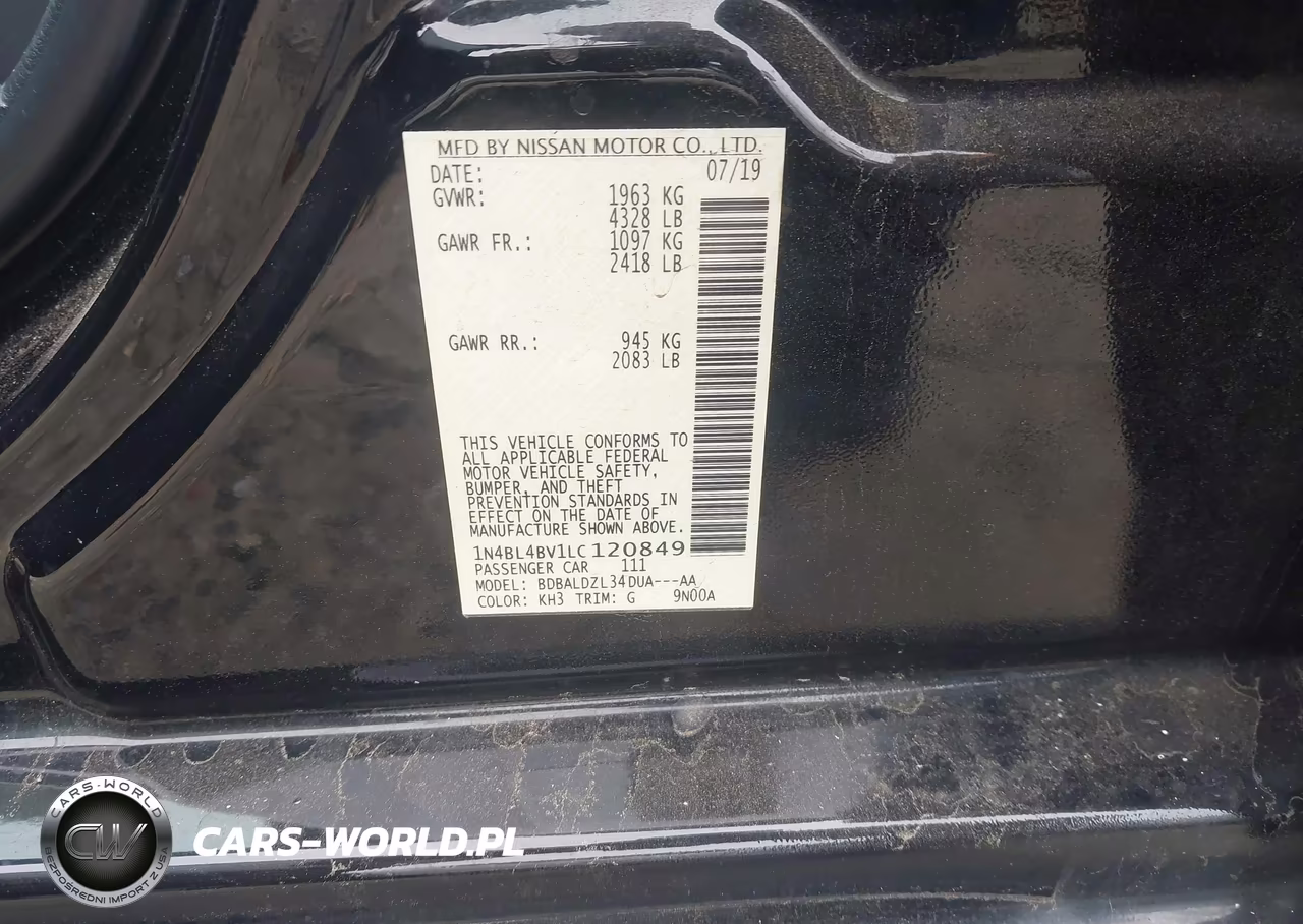 2020 Nissan Altima S Fwd VIN:1N4BL4BV1LC120849 - 9