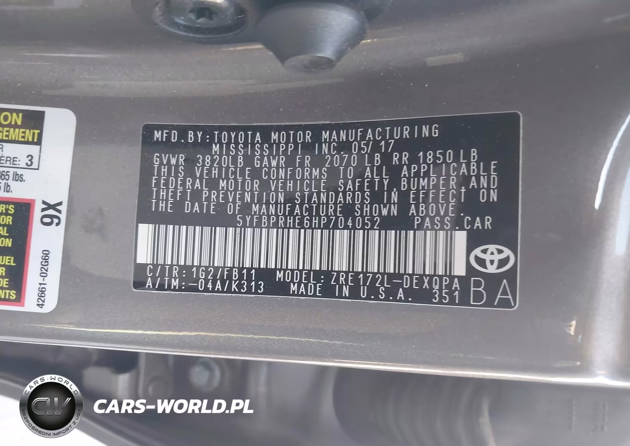 2017 Toyota Corolla Le Eco VIN:5YFBPRHE6HP704052 - 9