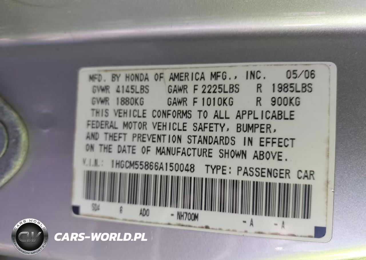 2006 Honda Accord 2.4 Ex VIN:1HGCM55866A150048 - 9