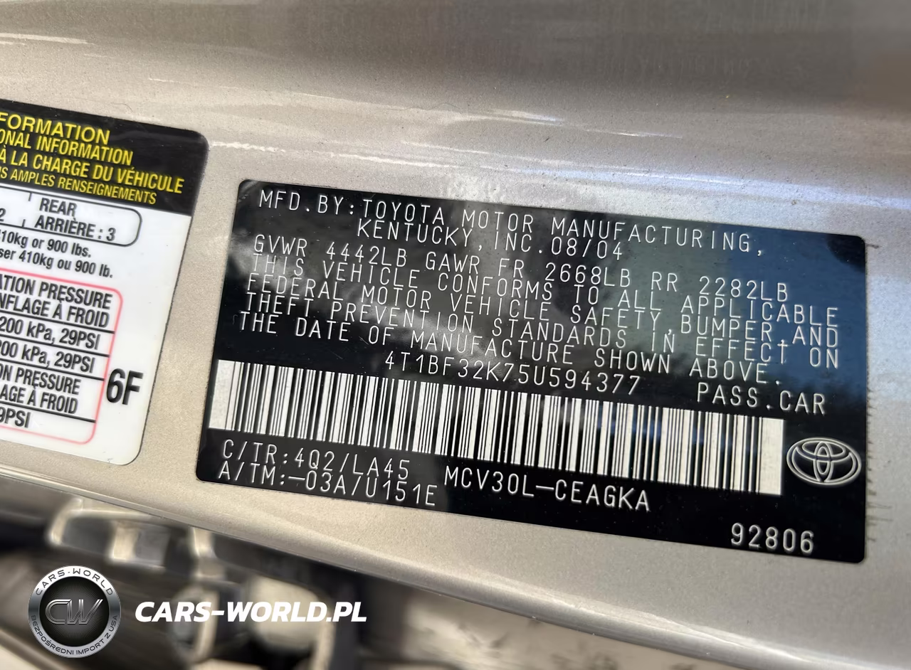 2005 Toyota Camry Xle V6 VIN:4T1BF32K75U594377 - 9