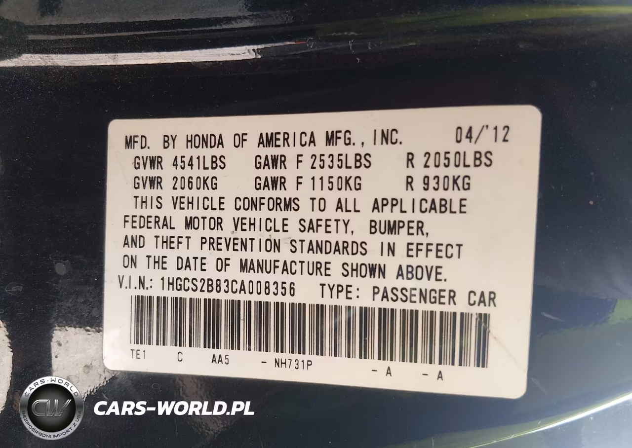 2012 Honda Accord 3.5 Ex-L VIN:1HGCS2B83CA008356 - 9