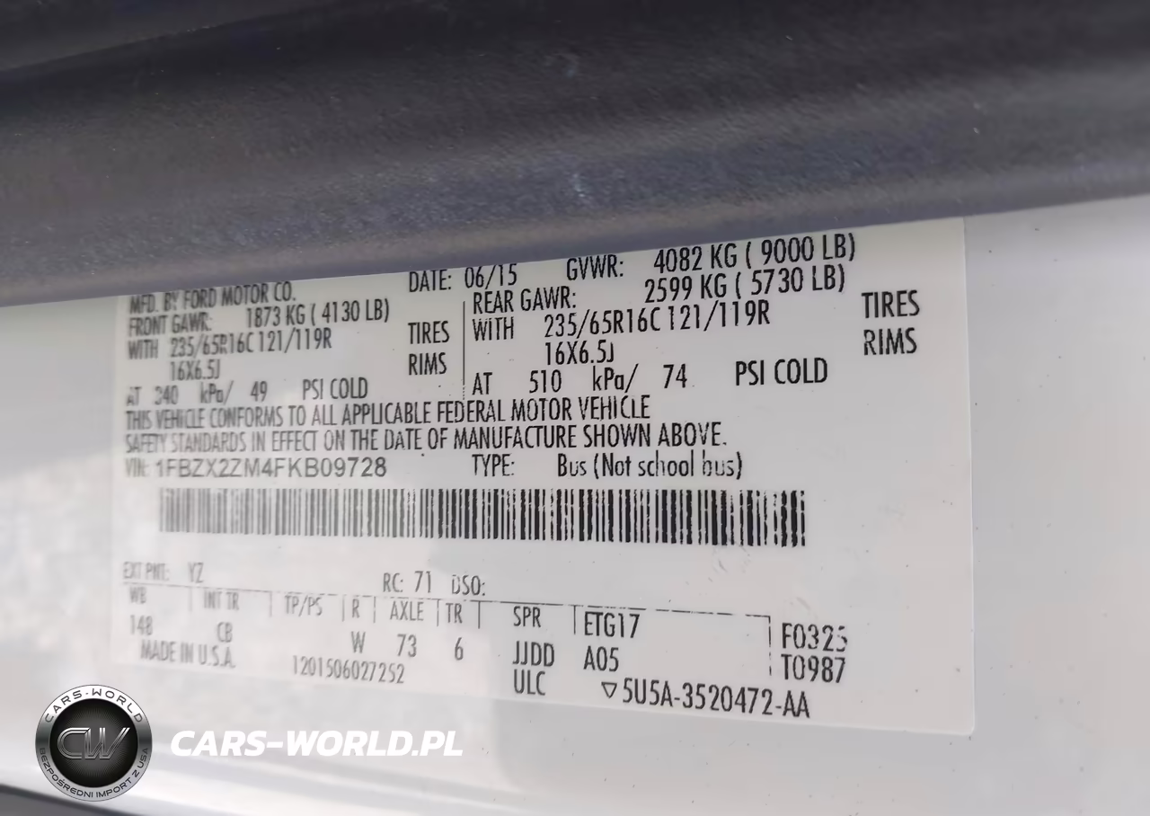 2015 Ford Transit-350 Xlt VIN:1FBZX2ZM4FKB09728 - 9