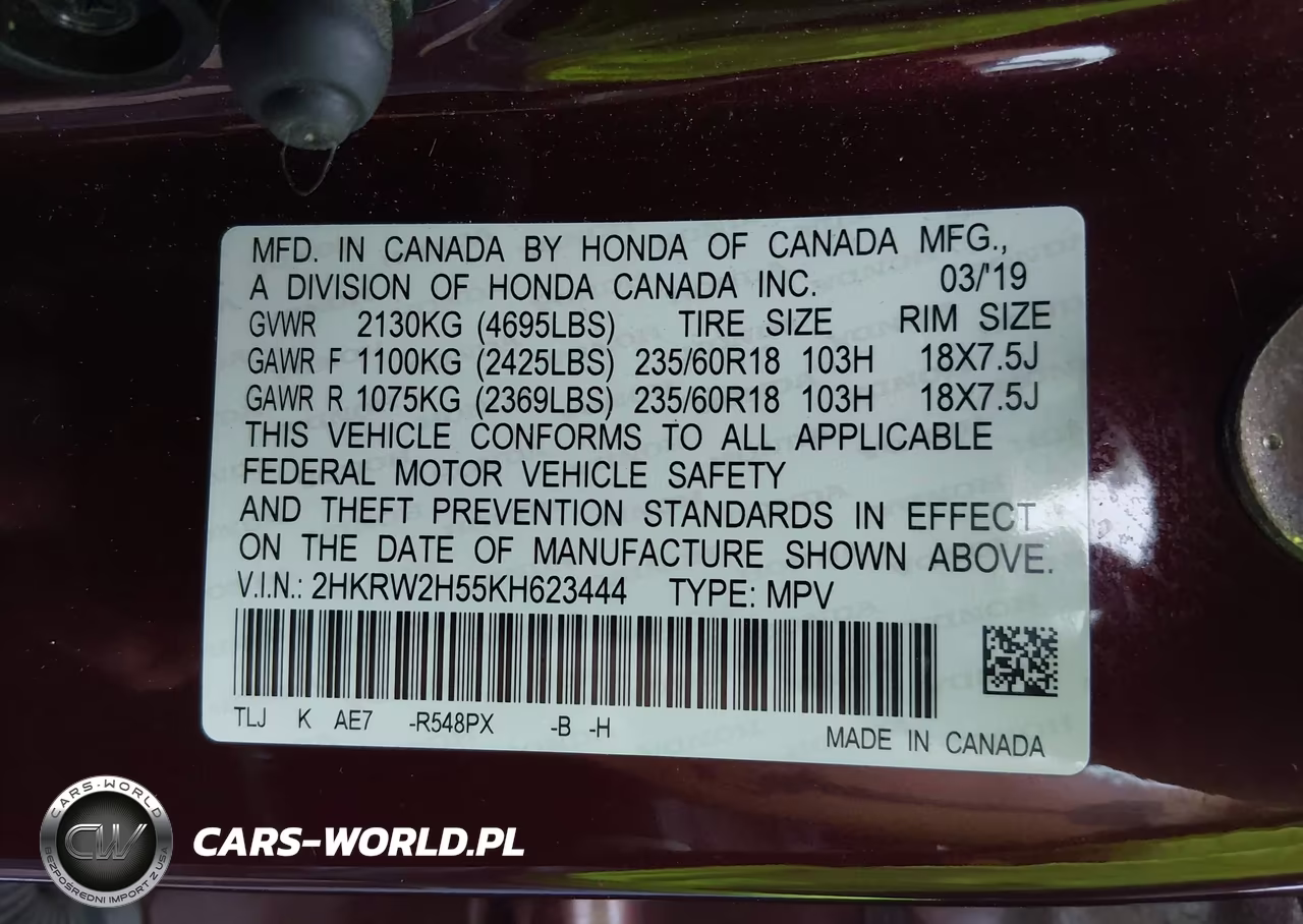 2019 Honda Cr-V Ex VIN:2HKRW2H55KH623444 - 9