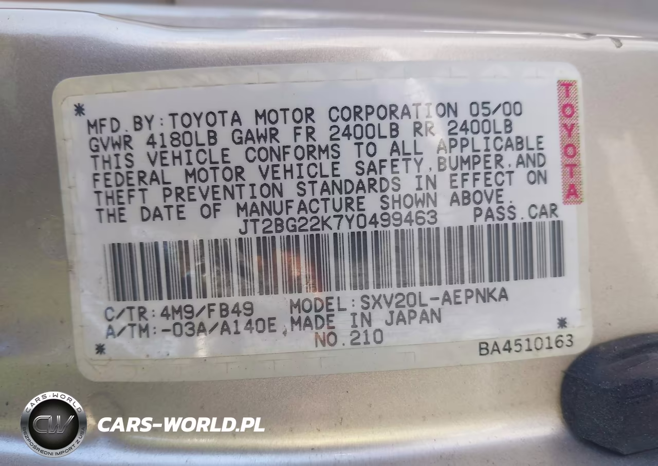 2000 Toyota Camry Le VIN:JT2BG22K7Y0499463 - 9