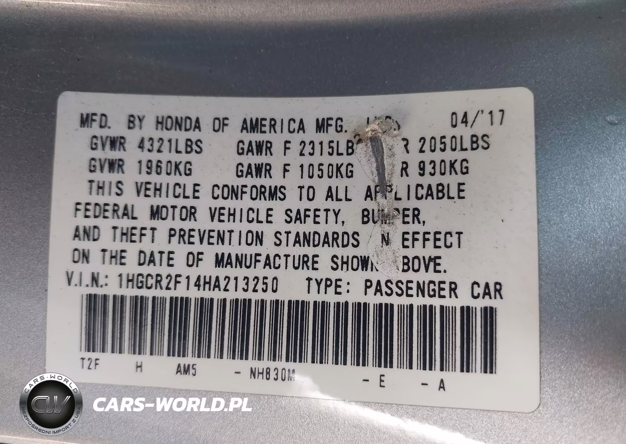 2017 Honda Accord Sport Se VIN:1HGCR2F14HA213250 - 9