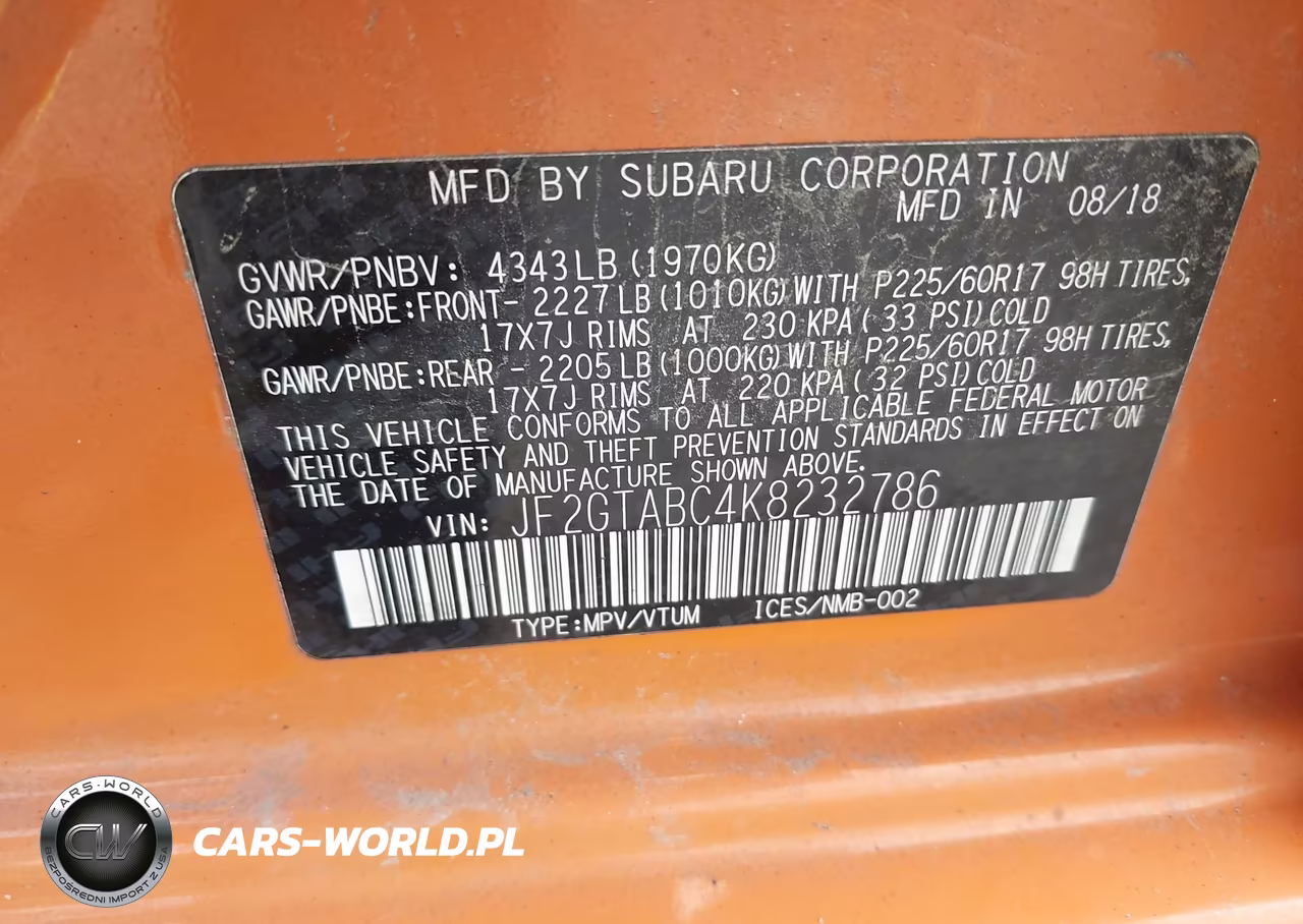 2019 Subaru Crosstrek 2.0I VIN:JF2GTABC4K8232786 - 9
