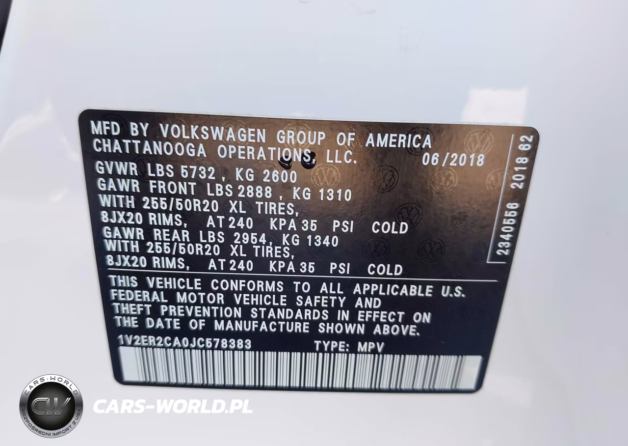 2018 Volkswagen Atlas 3.6L V6 Sel VIN:1V2ER2CA0JC578383 - 9