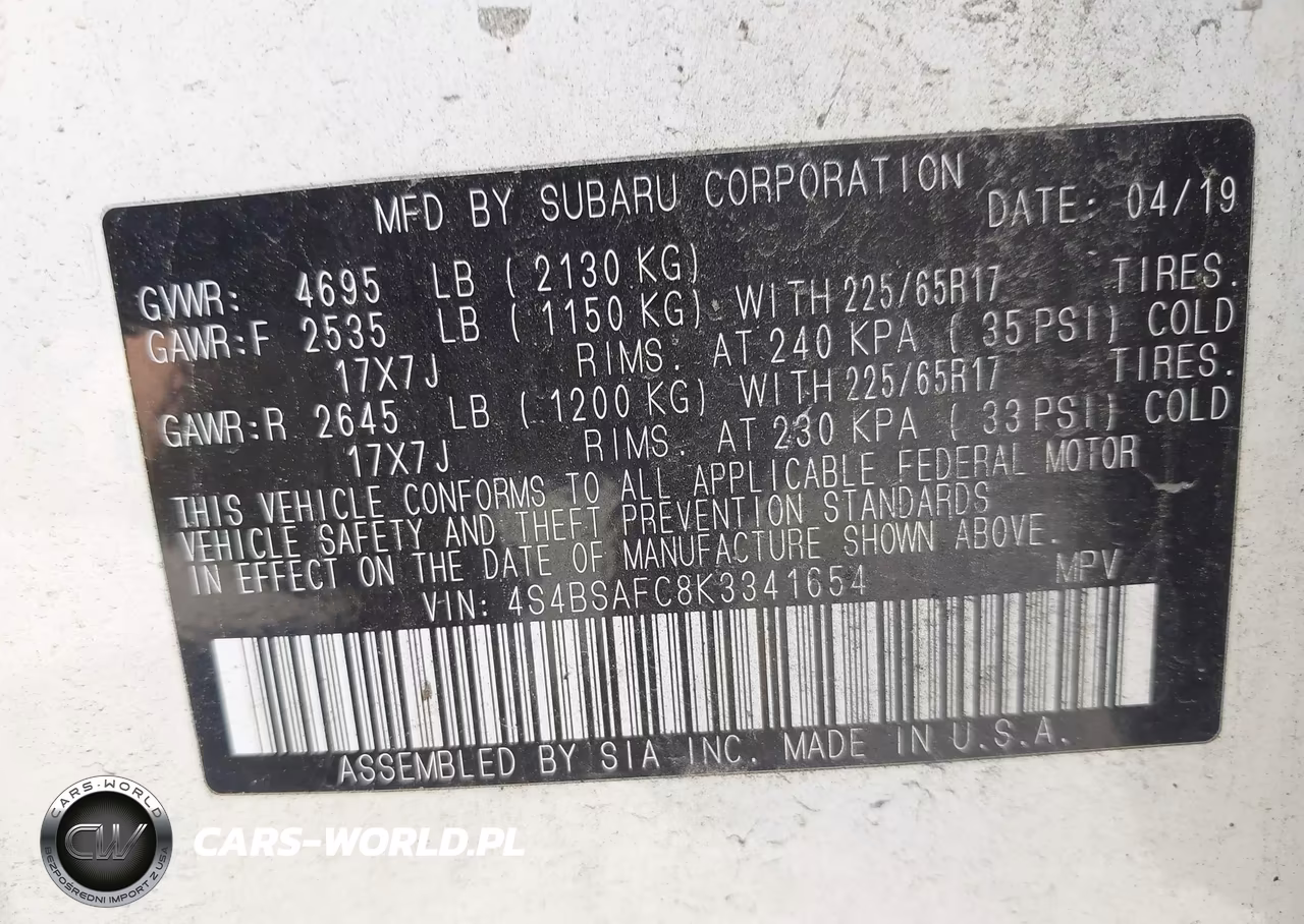 2019 Subaru Outback 2.5I Premium VIN:4S4BSAFC8K3341654 - 9