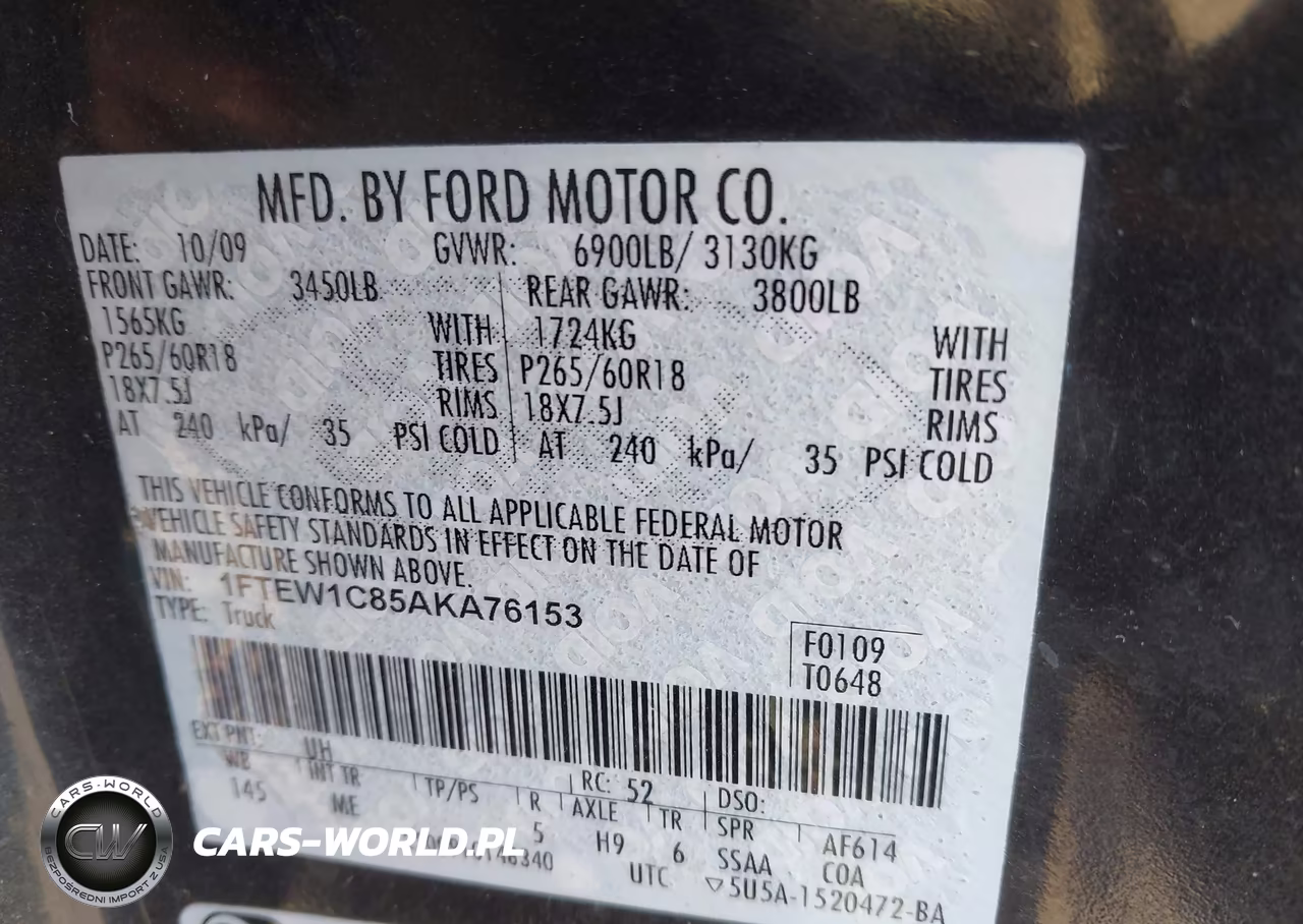 2010 Ford F-150 Fx2 Sport-Xl-Xlt VIN:1FTEW1C85AKA76153 - 9