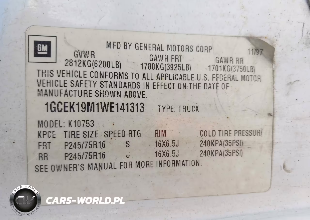 1998 Chevrolet K1500 Fleetside VIN:1GCEK19M1WE141313 - 9