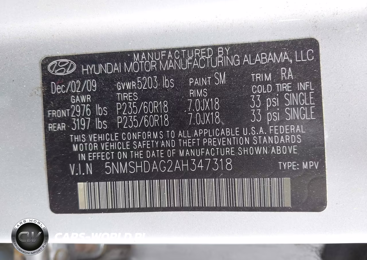 2010 Hyundai Santa Fe Se VIN:5NMSHDAG2AH347318 - 9