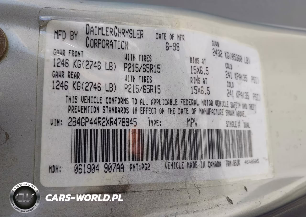 1999 Dodge Grand Caravan Se VIN:2B4GP44R2XR478945 - 9