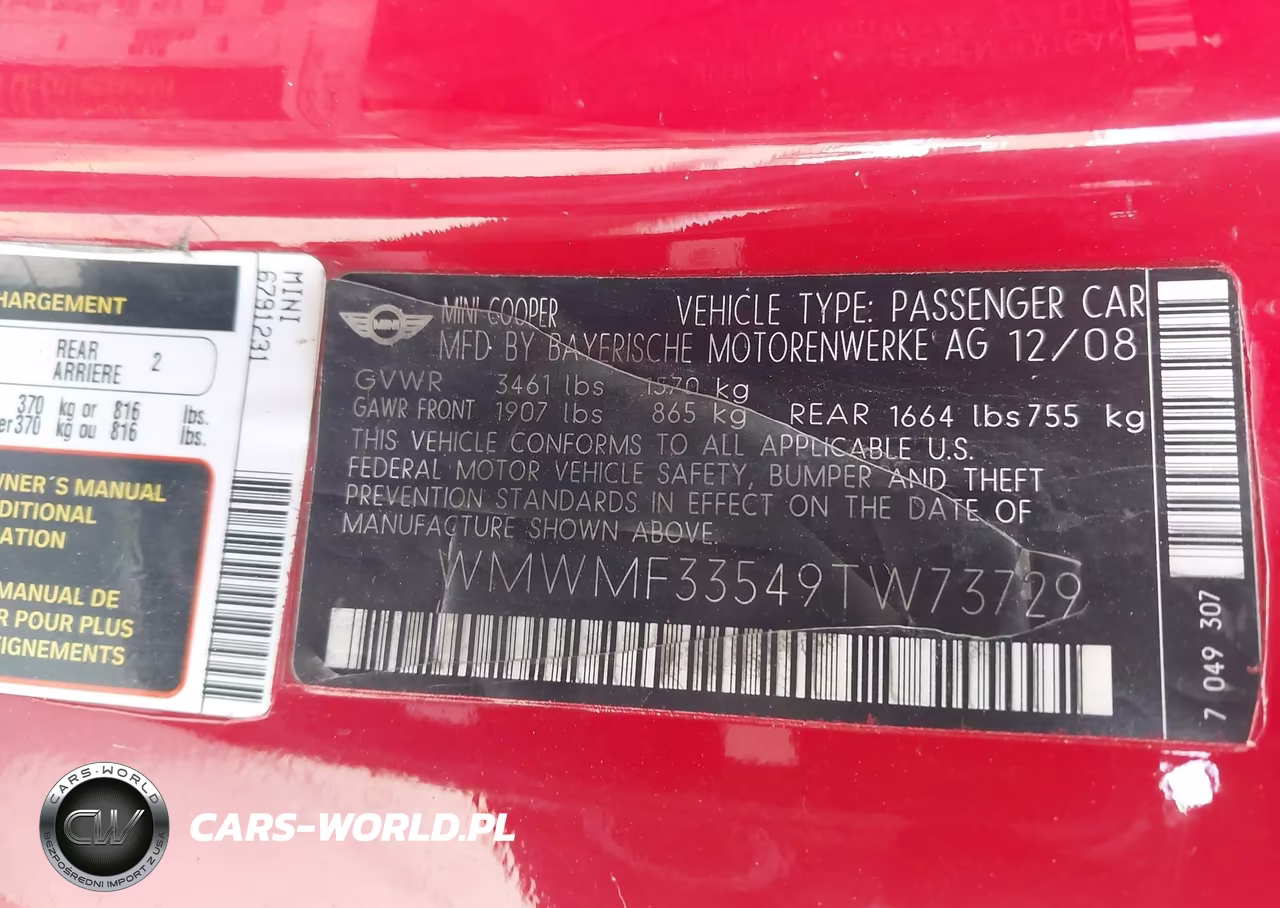 2009 Mini Cooper VIN:WMWMF33549TW73729 - 9