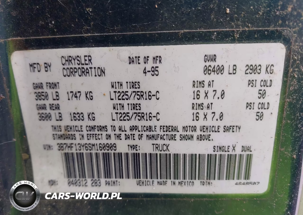 1995 Dodge Ram 1500 VIN:3B7HF13Y6SM160909 - 9