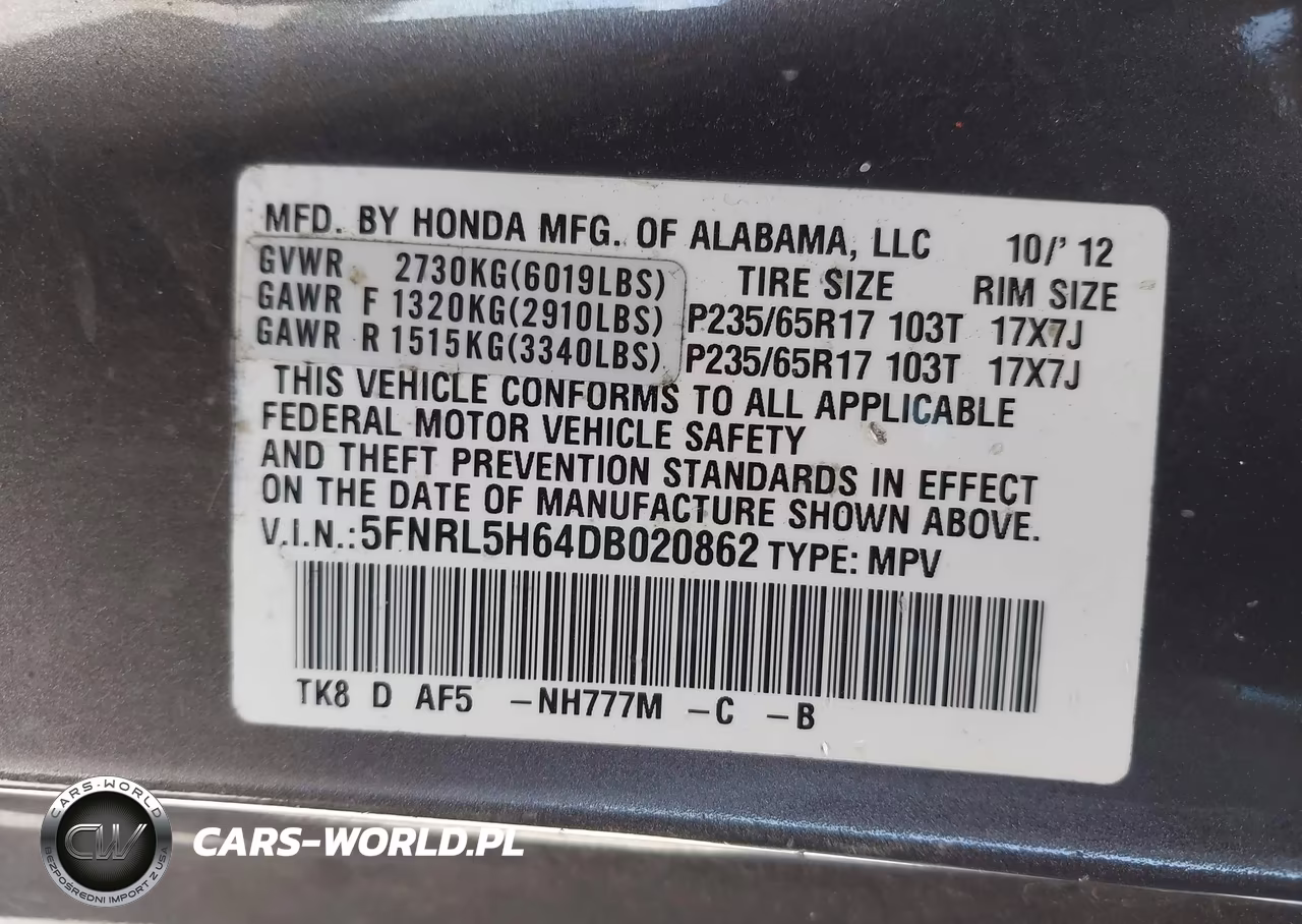 2013 Honda Odyssey Ex-L VIN:5FNRL5H64DB020862 - 9