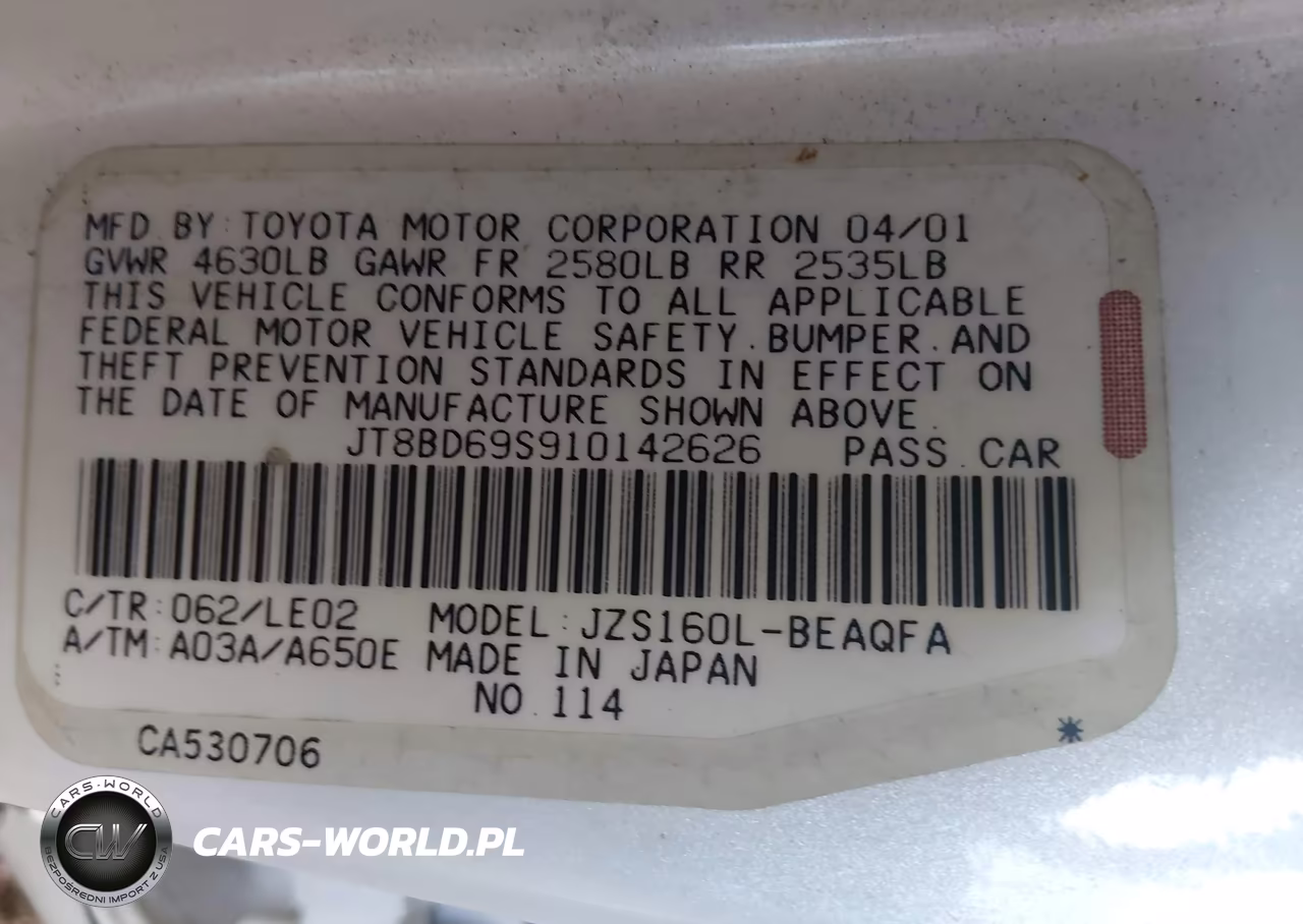 2001 Lexus Gs 300 VIN:JT8BD69S910142626 - 9