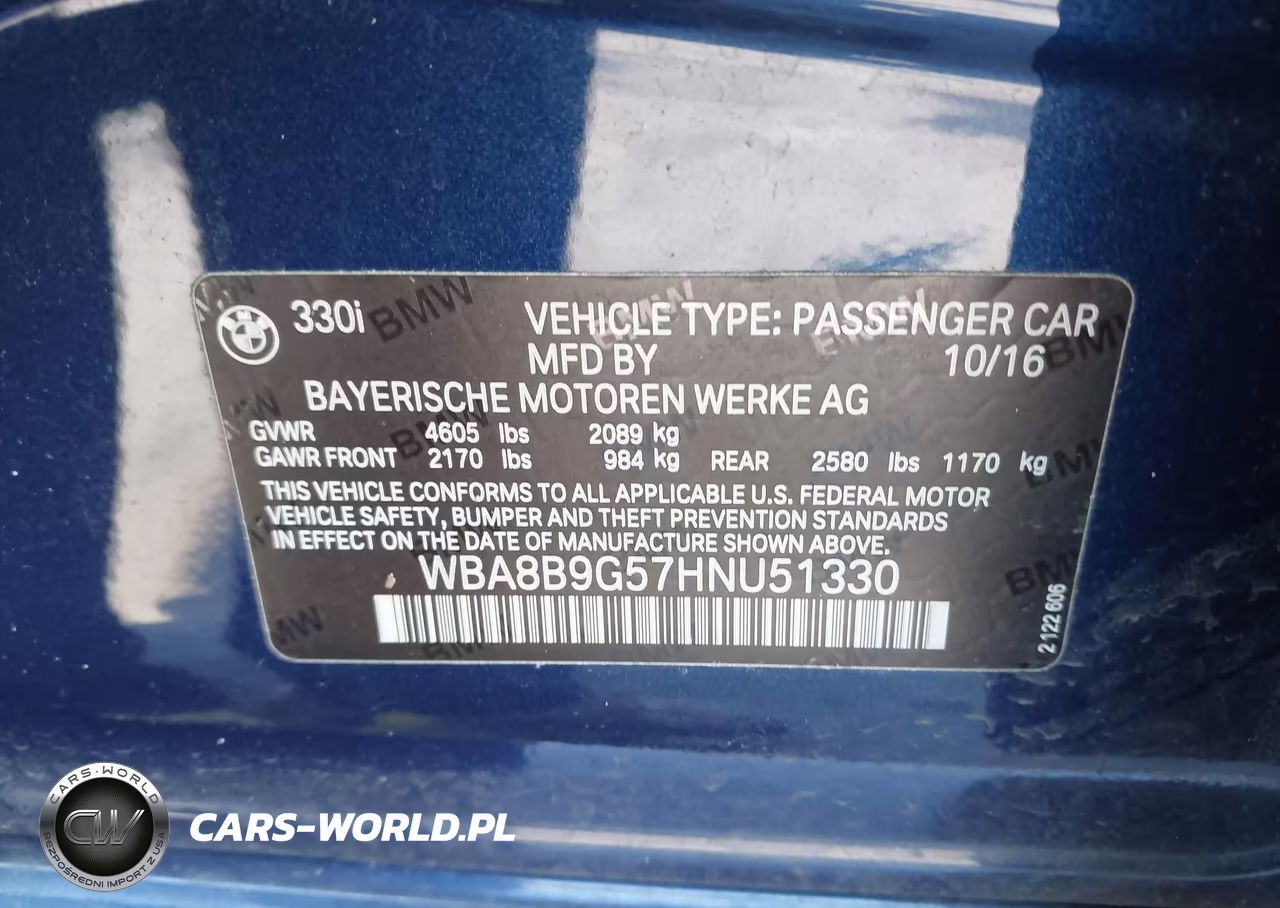 2017 BMW 330I VIN:WBA8B9G57HNU51330 - 9