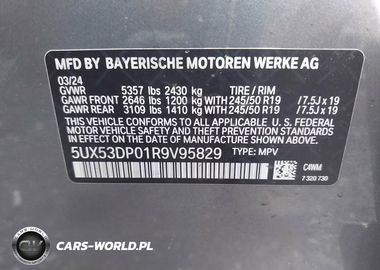 2024 BMW X3 xDrive30I VIN:5UX53DP01R9V95829 - 9
