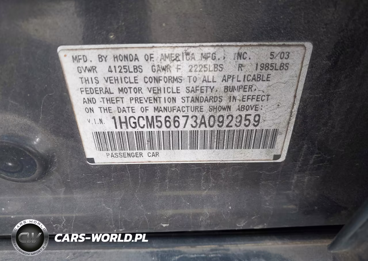 2003 Honda Accord 2.4 Ex VIN:1HGCM56673A092959 - 9
