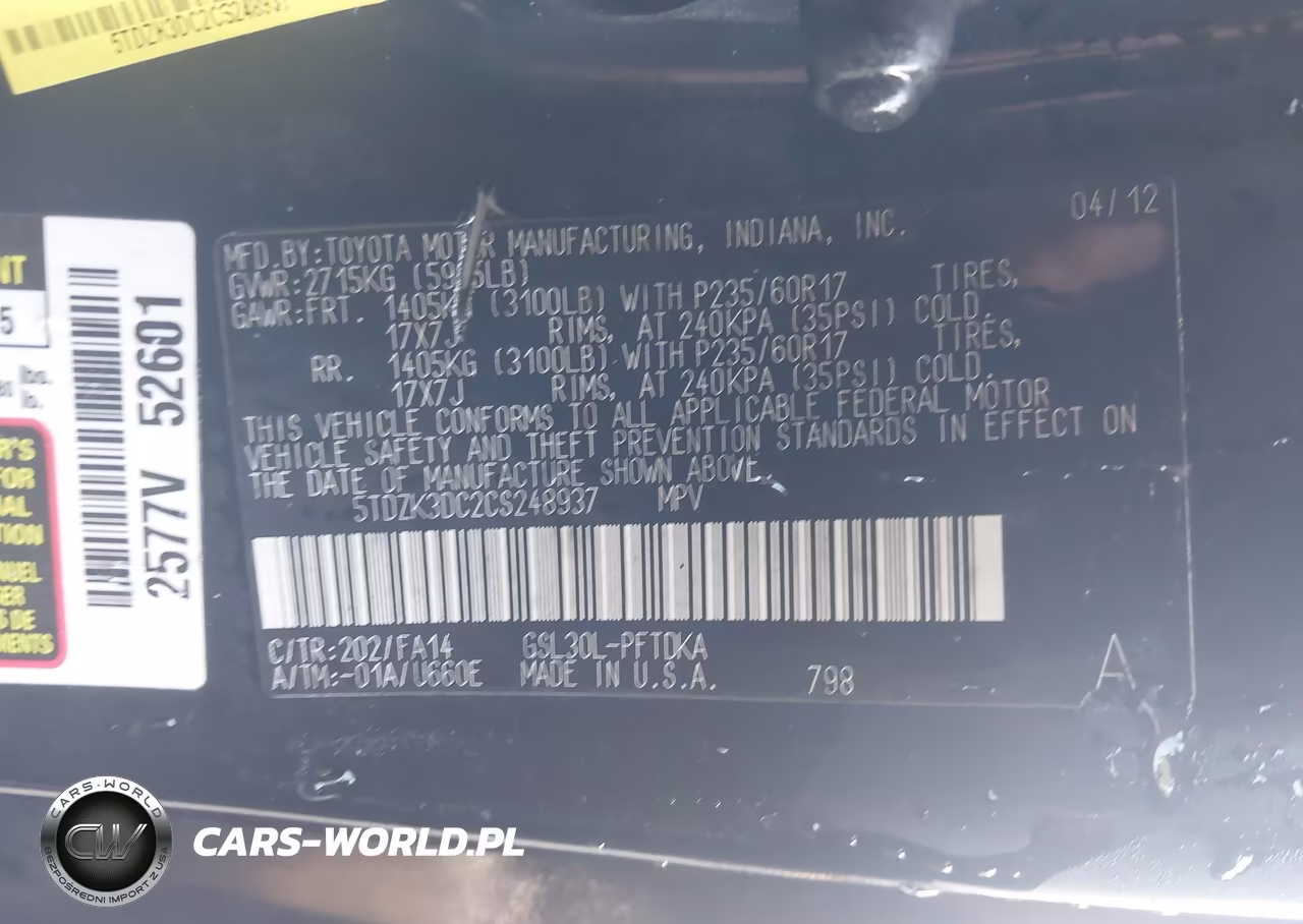 2012 Toyota Sienna Base V6 7 Passenger VIN:5TDZK3DC2CS248937 - 9