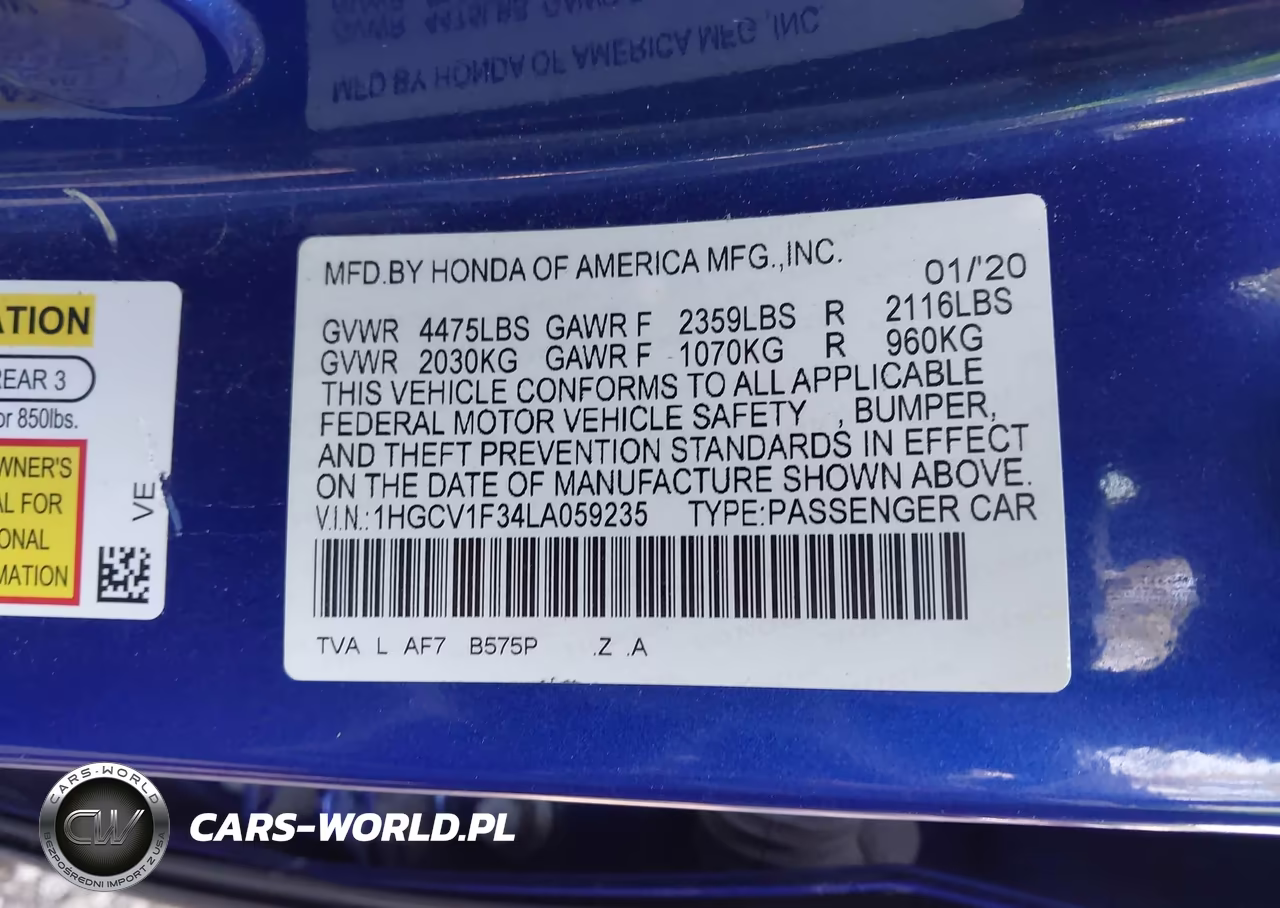 2020 Honda Accord Sport VIN:1HGCV1F34LA059235 - 9