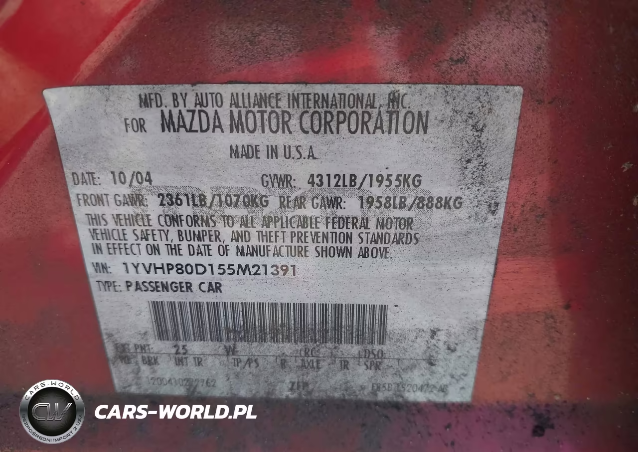 2005 Mazda Mazda6 S Sport VIN:1YVHP80D155M21391 - 9