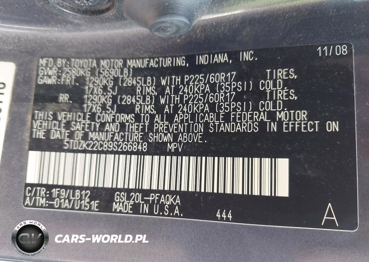 2009 Toyota Sienna Xle VIN:5TDZK22C89S266848 - 9