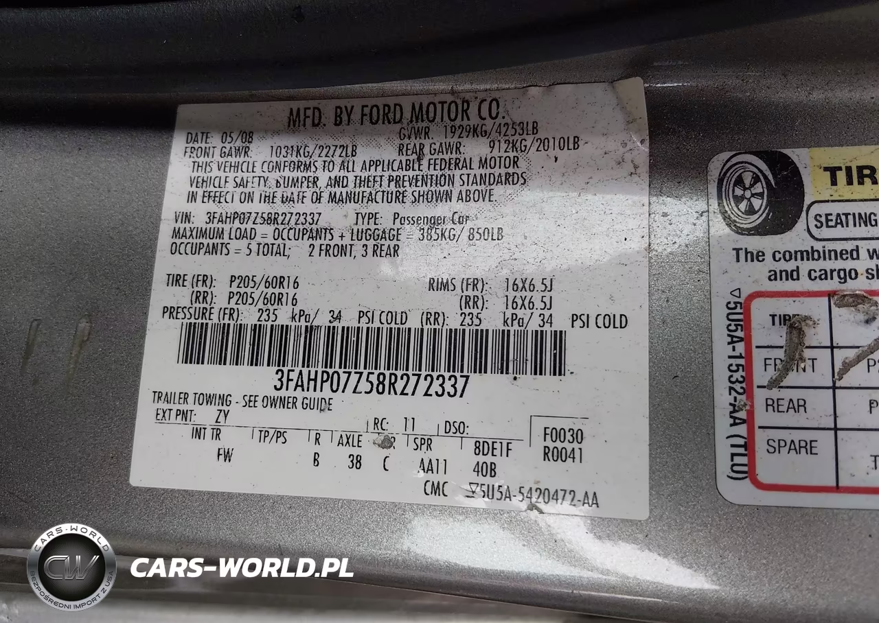 2008 Ford Fusion Se VIN:3FAHP07Z58R272337 - 9