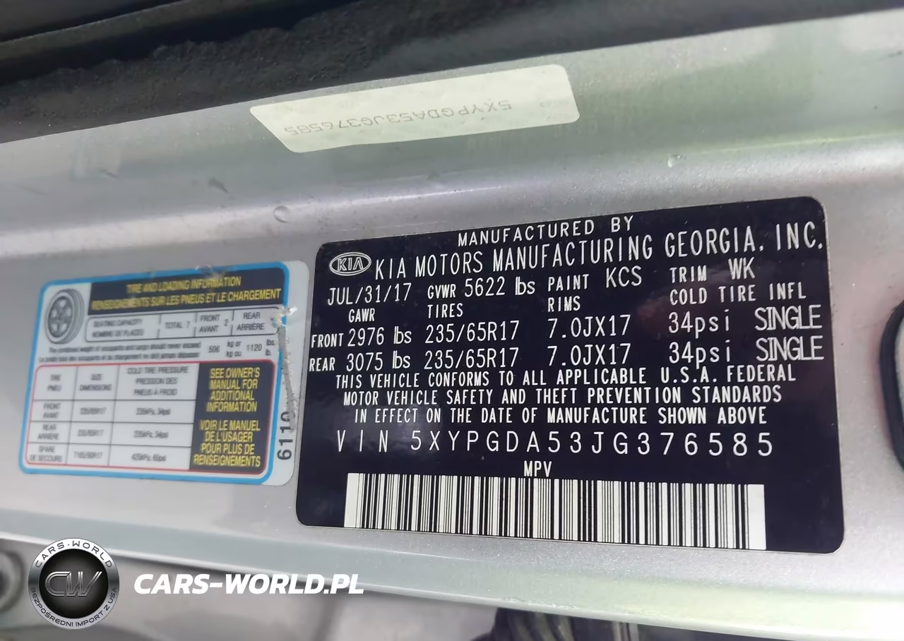 2018 Kia Sorento 3.3L Lx VIN:5XYPGDA53JG376585 - 9