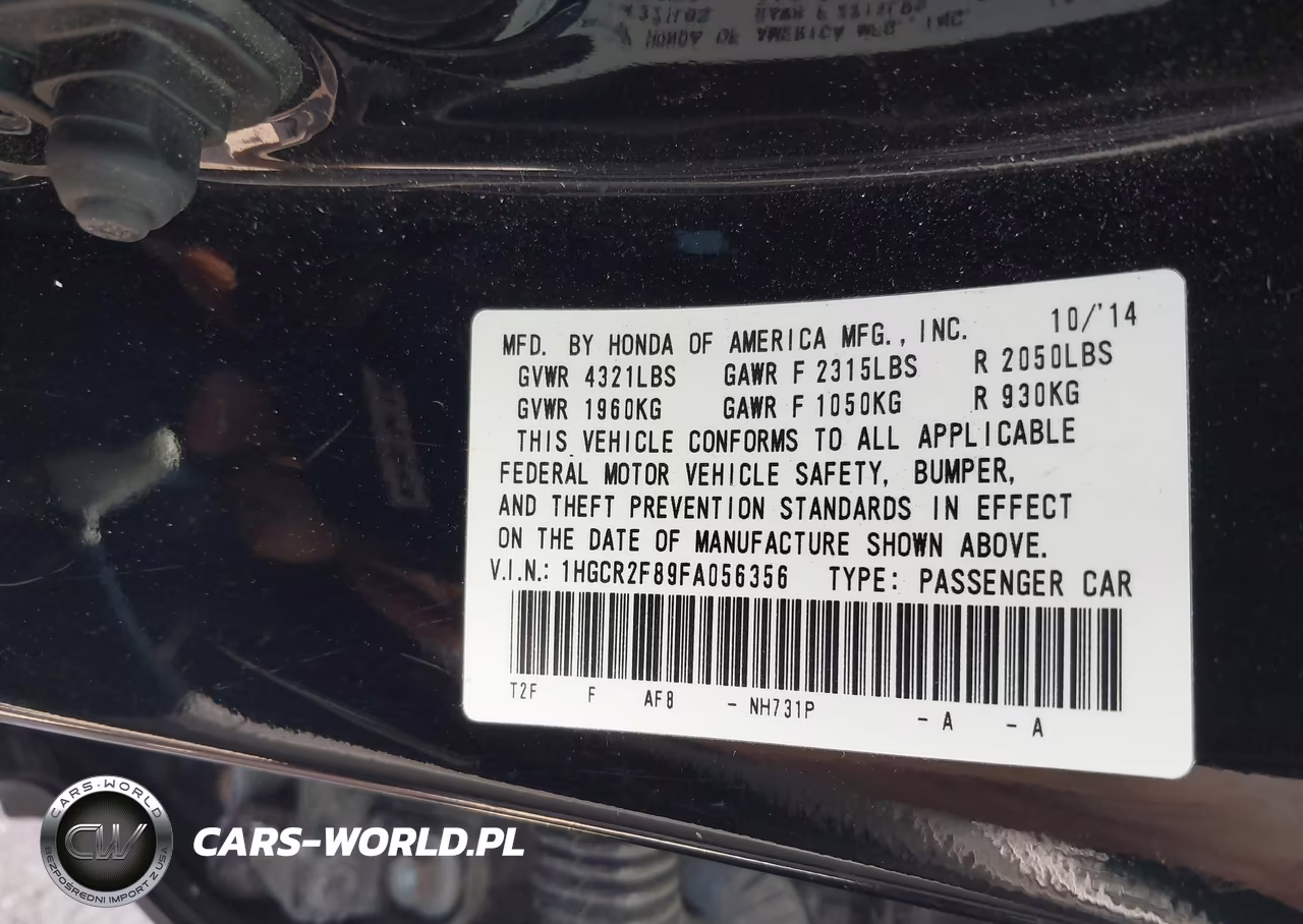 2015 Honda Accord Ex-L VIN:1HGCR2F89FA056356 - 9