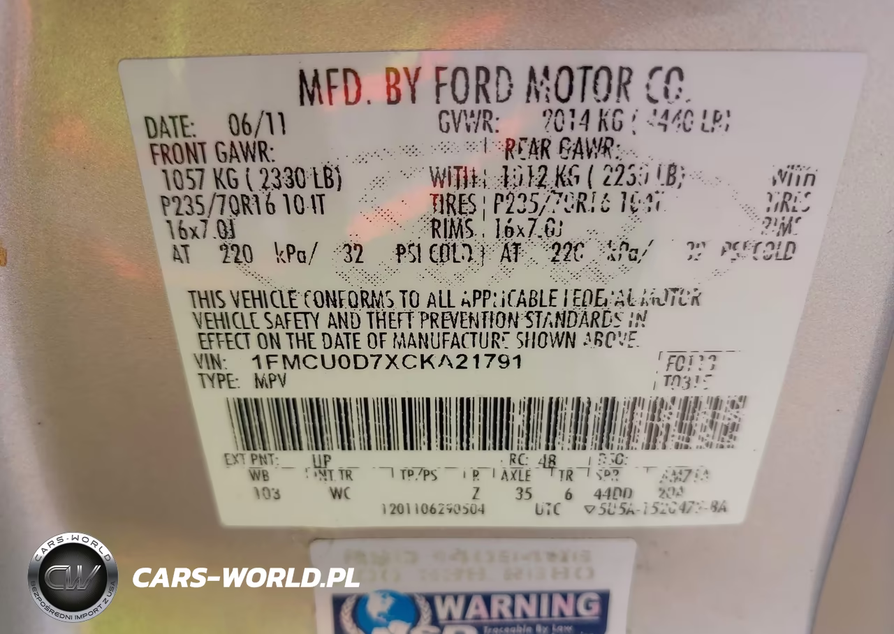 2012 Ford Escape Xlt VIN:1FMCU0D7XCKA21791 - 9