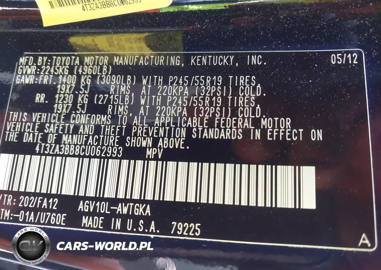 2012 Toyota Venza Le VIN:4T3ZA3BB8CU062993 - 9