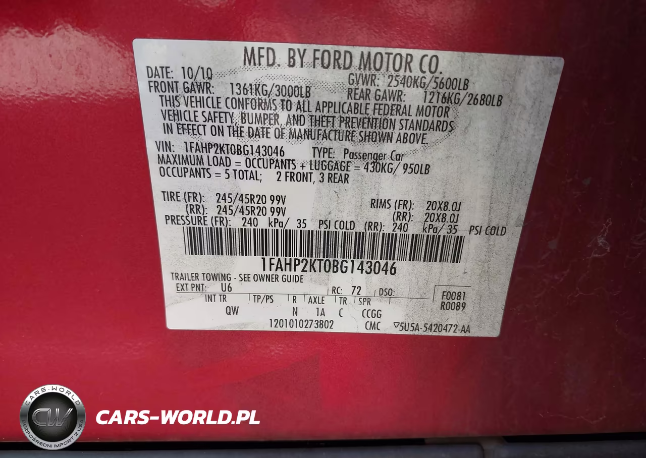 2011 Ford Taurus Sho VIN:1FAHP2KT0BG143046 - 9