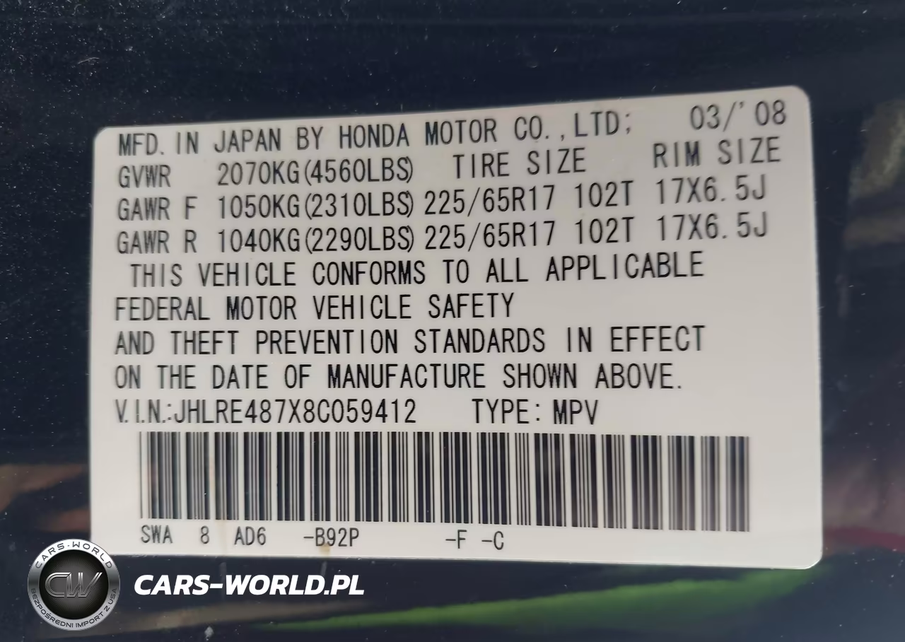 2008 Honda Cr-V Ex-L VIN:JHLRE487X8C059412 - 9