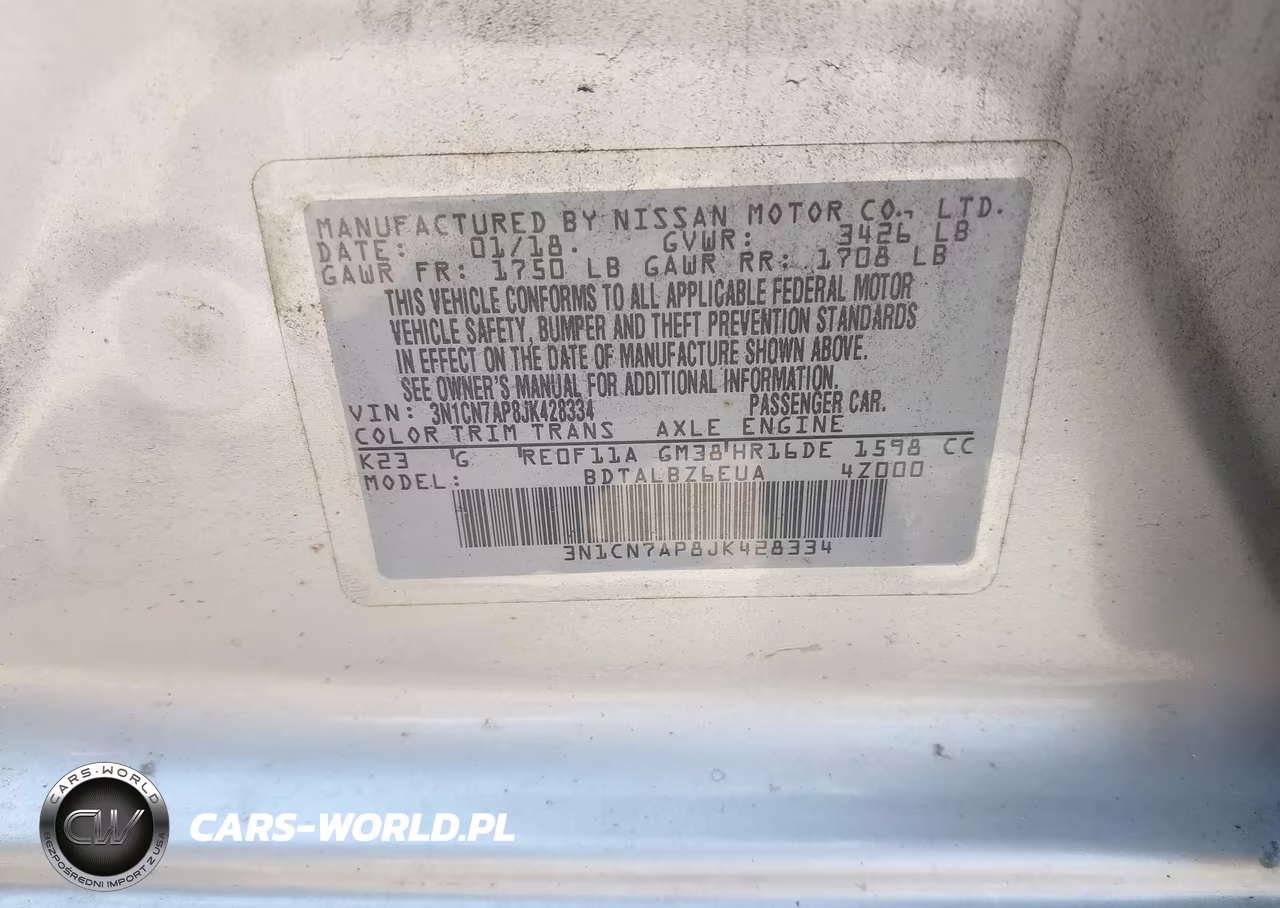 2018 Nissan Versa 1.6 Sv VIN:3N1CN7AP8JK428334 - 9