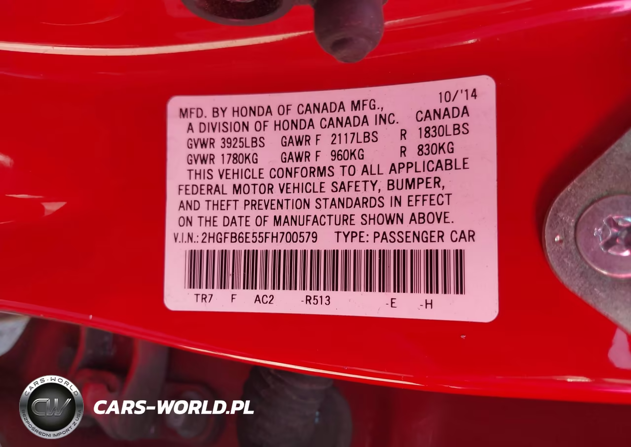 2015 Honda Civic Si VIN:2HGFB6E55FH700579 - 9