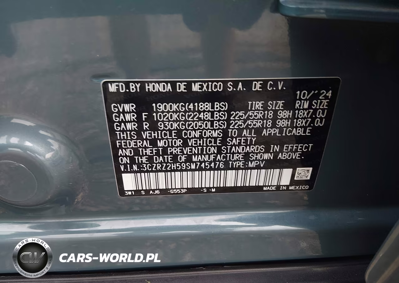 2025 Honda Hr-V Awd Sport VIN:3CZRZ2H59SM745476 - 9