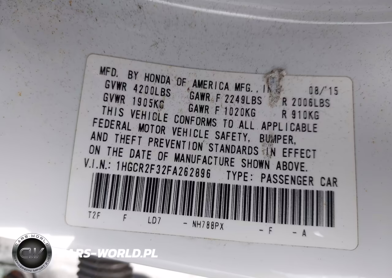 2015 Honda Accord Lx VIN:1HGCR2F32FA262896 - 9